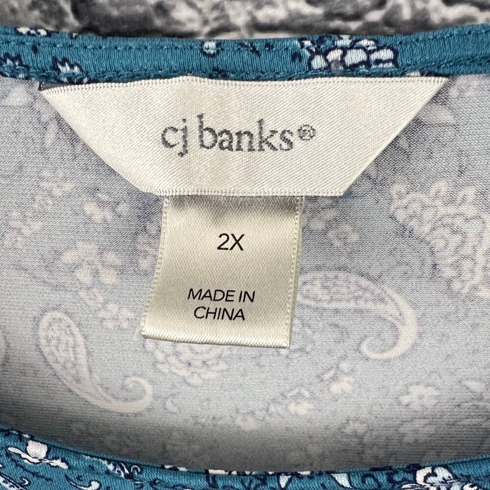 CJ Banks Blue Paisley Round-Neck Short Sleeve  Shift Dress - Women's 2X - Picture 6 of 6
